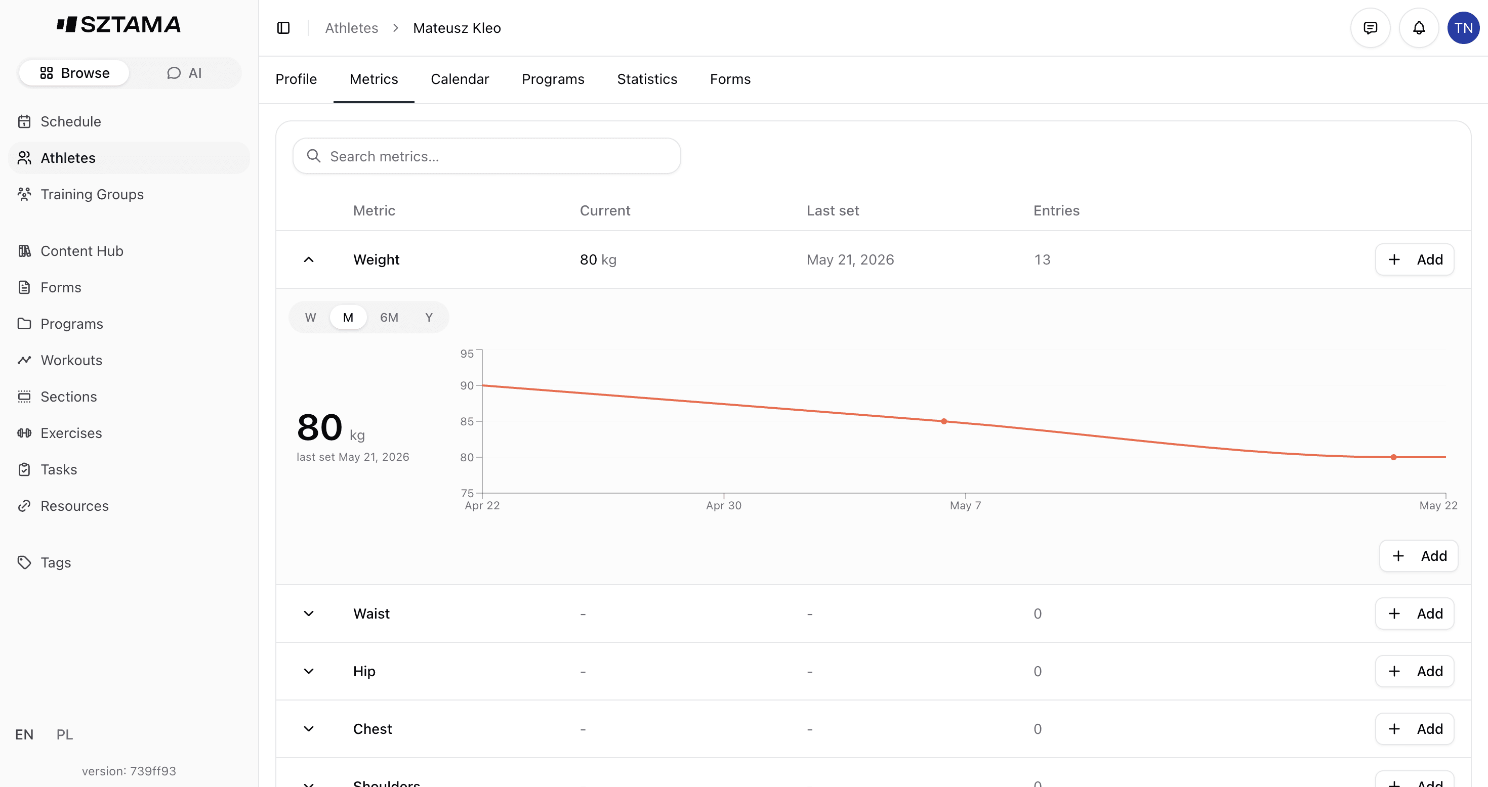 Demo: review athlete metrics